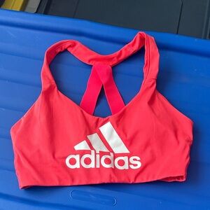 adidas Coral Pink Strappy Sports Bra with White Logo